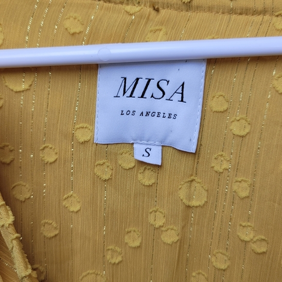 MISA Yellow Polka Dot Ruffle Tiered V-Neck Mini Dress Size Small - Picture 6 of 13